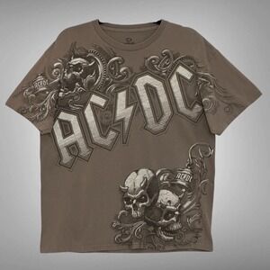AC/DC Liquid Blue Mens Shirt Large‎ Gray Skulls Rock Band Retro TShirt